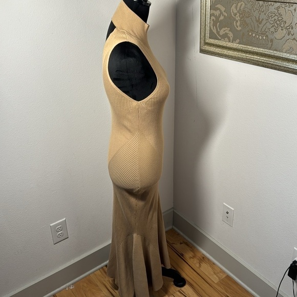 Anthropologie‎ Knit mock neck sleeveless midi sweater dress in camel tan Sz XS - Picture 6 of 13